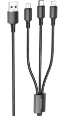 CABLU alimentare Borofone BX72, pt smartphone,USB la Micro-USB+Lightning + USB Type-C 2A, 1m, brodat, negru 6974443384666 (timbru verde 0.18 lei)