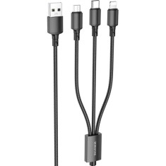 CABLU alimentare Borofone BX72, pt smartphone,USB la Micro-USB+Lightning + USB Type-C 2A, 1m, brodat, negru 6974443384666 (timbru verde 0.18 lei)
