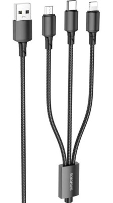 CABLU alimentare Borofone BX72, pt smartphone,USB la Micro-USB+Lightning + USB Type-C 2A, 1m, brodat, negru 6974443384666 (timbru verde 0.18 lei) foto