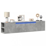 VidaXL Comodă TV de perete cu lumini LED, gri beton, 180x31x39,5 cm
