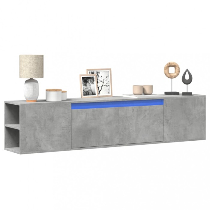 vidaXL Comodă TV de perete cu lumini LED, gri beton, 180x31x39,5 cm 3307957