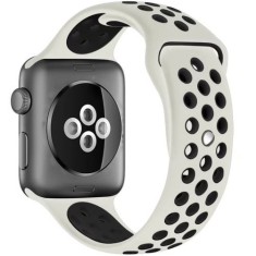 Curea iUni compatibila cu Apple Watch Ultra/SE/8/7/6/5/4/3/2/1, 40mm, Silicon Sport, Crem/Negru