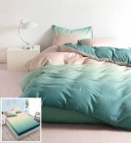 Cumpara ieftin Lenjerie Pat Bumbac 4 Piese Cu Elastic Crem Verde 180x200 cm