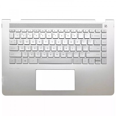 Carcasa superioara cu tastatura palmrest Laptop, HP, Pavilion X360 14-BA, 14T-BA, 924115-001, iluminata, argintie, layout US foto