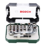 BOSCH Set capete de insurubare si chei tubulare, mixte, 26 bucati, prelungitor insurubare, surubelnita cu clichet