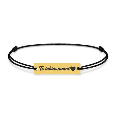 Nasty - Bratara personalizata snur si tablita din argint 925 placat cu aur galben 24K foto
