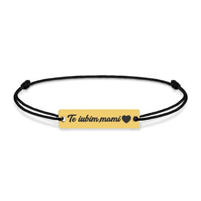 Nasty - Bratara personalizata snur si tablita din argint 925 placat cu aur galben 24K