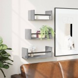 Set rafturi perete cu bare, 3 buc, gri sonoma, lemn prelucrat