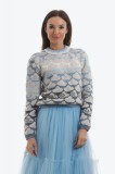 Pulover din lana tricotat in degrade cu model nori, Bleu, L, M, S, XL, XS, Onibon