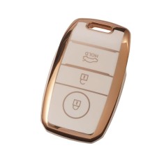 Husa Cheie Compatibila cu Kia Sportage, Smartkey, 3 Butoane, Tpu, Alba cu contur auriu