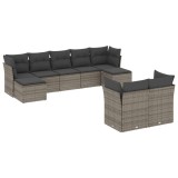 Cumpara ieftin Set canapele de gradina, 9 piese, cu perne, gri, poliratan