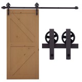 HOMCOM Kit Usa Glisanta 100kg max din Otel Carbon, pentru Usi Glisante cu Sina, 2 Manere, 2 Opritoare Usa, 2 Opritoare Podea, 183x4x0.6 cm