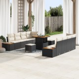 Set de Sofa pentru Grădină vidaXL cu Perne Negru Poliratan Acacia 11 Piese, Sofa pentru 2 Persoane &icirc;n Grădină cu Depozitare și Perne Negru Poliratan,
