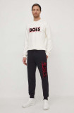 BOSS pantaloni de trening din bumbac culoarea negru, cu imprimeu 50510141