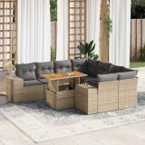 vidaXL Set canapele de grădină, 9 piese, cu perne, bej, poliratan