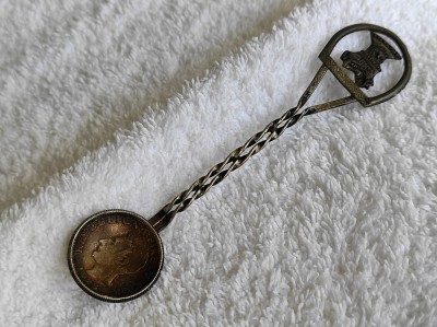 LINGURITA argint cu MONEDA ECUADOR 1928 si heraldica MUZICIAN de colectie MASIVA foto