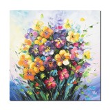 Tablou pictat manual living, hol, dormitor, Pansele, 50x50cm ulei pe panza in cutit, efect 3D