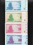 Set Zimbabwe 1 + 5 + 10 + 20 dollars dolari 2009 aunc-unc