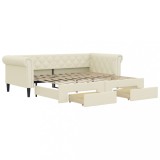 Cumpara ieftin Pat de zi cu extensie si sertare crem 90x200 cm piele ecologica