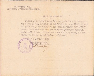 HST A1409 Semnătură olografă 1947 judecător Nicolae Matei Cluj foto