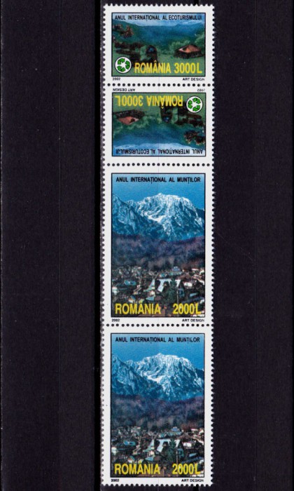 RO 2002 LP 1587 , &quot;Anul muntilor/ecoturismului &quot;,straif 2 serii +tete-beche,MNH