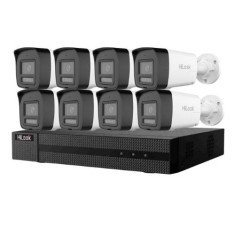 Kit supraveghere profesional IP Hikvision HiLook 8 camere 4MP IR 30m PoE microfon si difuzor IP67 alarma si NVR 8 canale PoE 6MP SafetyGuard Surveilla