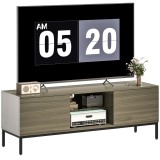 HOMCOM Meuble TV meuble t&eacute;l&eacute; pentru televizoare de p&acirc;nă la 60 de inch cu 2 uși și raft din sticlă ajustabil 140x40x49,5cm gri | Aosom Romania