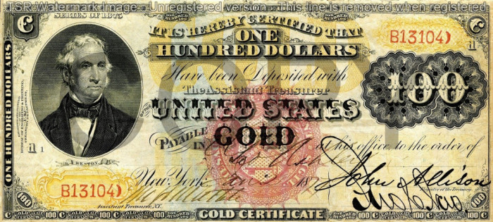 100 dolari 1875 Reproducere Bancnota USD , Dimensiune reala 1:1