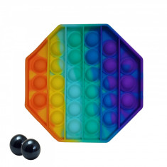 Jucarie antistres, Pop it, silicon, hexagon, 12.5 cm, multicolor, doua bile incluse foto