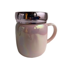 Cana din ceramica cu capac, 360ml, Roz foto