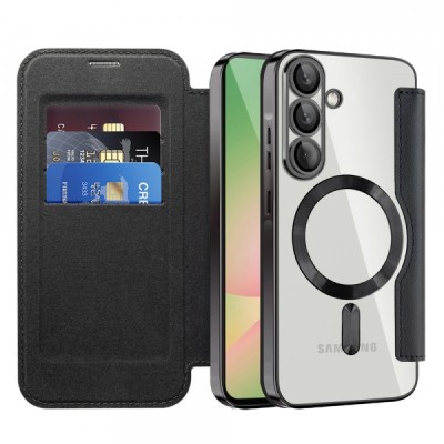 Husa MagSafe pentru Samsung Galaxy A56 A566, Techsuit, SmartMag Book, Neagra foto