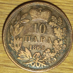 Serbia - moneda de colectie rara - 10 para 1868 -Mihailo Obrenović III- superba!