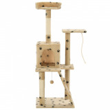 Ansamblu pisici, st&acirc;lpi funie sisal,120 cm bej, imprimeu lăbuțe