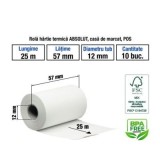 Hartie termica pentru casa de marcat si POS, 57mm x 25m, alb, 1 exemplar, set 10 role