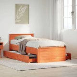 VidaXL Cadru pat fără saltea/cu tăblie maro 90x200 cm lemn masiv pin