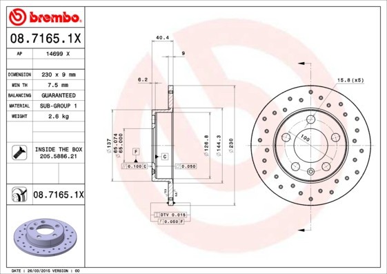 BREMBO 08.7165.1X XTRA LINE - Xtra Disc frana