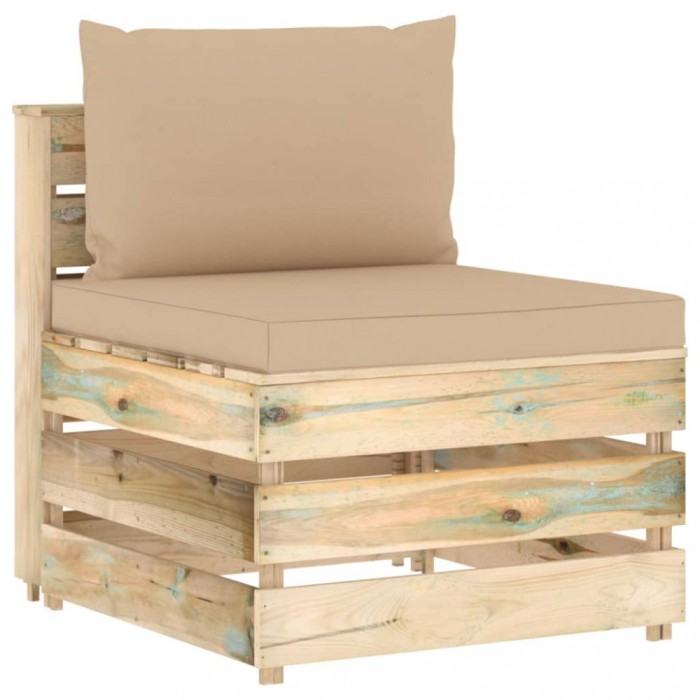 vidaXL Canapea de mijloc modulară cu perne, verde, lemn impregnat 3074510