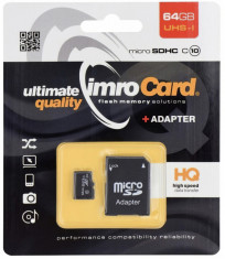 Card Memorie MicroSDXC Imro Cu Adaptor, 64Gb, Clasa 10 - UHS-1 U1 cu adaptor foto