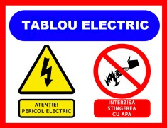 Placuta pentru tablou electric atentie pericol electric interzisa stingerea cu apa foto