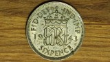 Anglia / Marea Britanie - moneda argint - 6 pence / sixpence 1943 XF -George VI, Europa