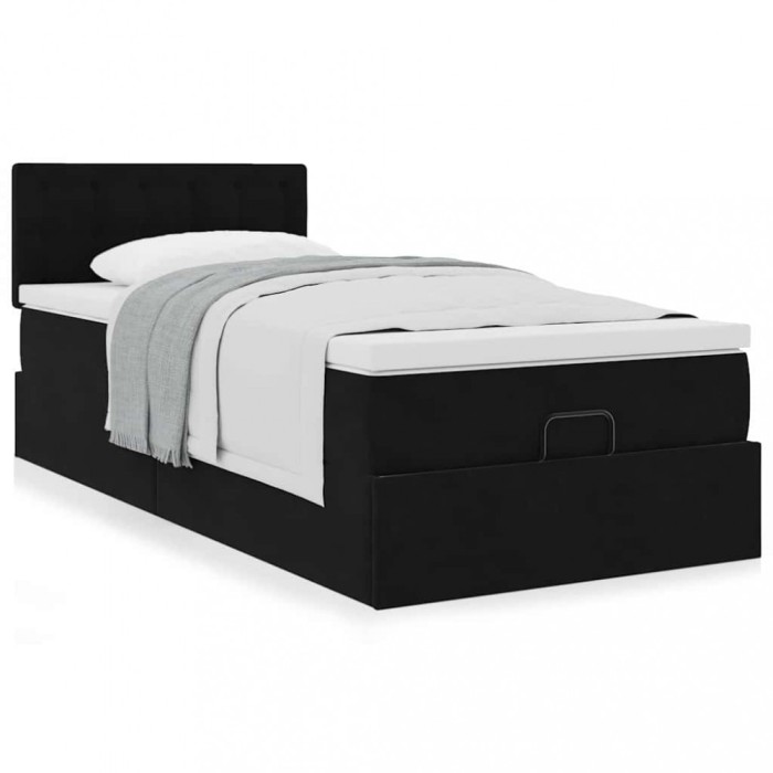 Gossi cadru de pat otoman cu saltea, catifea neagra 100x200cm