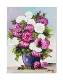 Tablou cu flori pictat manual - Vaza cu crizanteme, 40x30cm ulei pe panza, gata de agatat pe perete