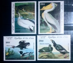 Coasta de fildes 1985 pelicani,cocori,rate,g&acirc;ște păsări fauna serie 4v neștampilată