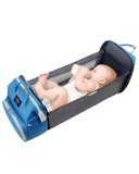 ​Rucsac Ghiozdan Multifunctional pentru Mamici si Bebelusi, cu Patut Pliabil Portabil, Suport Carucior, Buzunare Termoizolante, Impermeabil, Albastru