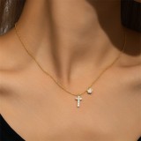 Cumpara ieftin Colier din Argint 925 Placat cu Aur , Lant Fin cu Pandantiv Cruce E i Mini-Floricica din Zirconiu