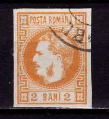 RO 1868 ,LP 21 ,&amp;quot;Carol I cu favoriti&amp;quot;,2 bani, stampilat foto