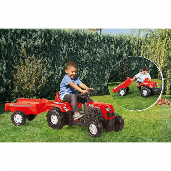 Tractor cu pedale și remorca, Roșu, 52x144x45 cm, 3-5 ani, Băieți