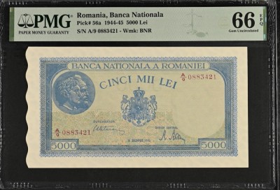 5000 lei Dec 1945 UNC bancnota gradata foto