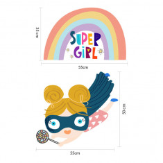 Set 2 autocolante SUPER GIRL pentru camera copiilor, perete, fereastră