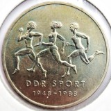 DDR 10 mark 1988 _ moneda UNC _ Sporturi germania de Est _ rara necirculata, Europa